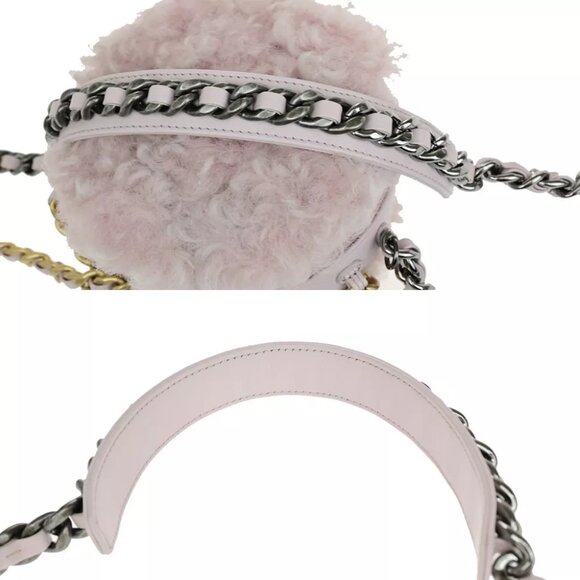 CHANEL 19 CC Logo Round Chain Shoulder Bag Shearling Leather Pink GHW 382RK077 - Picture 12 of 16